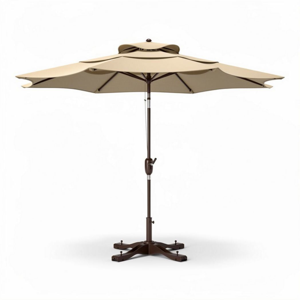 Schirm mit farbe beige aus polyester und metallgestell 300 x 300 x 250cm