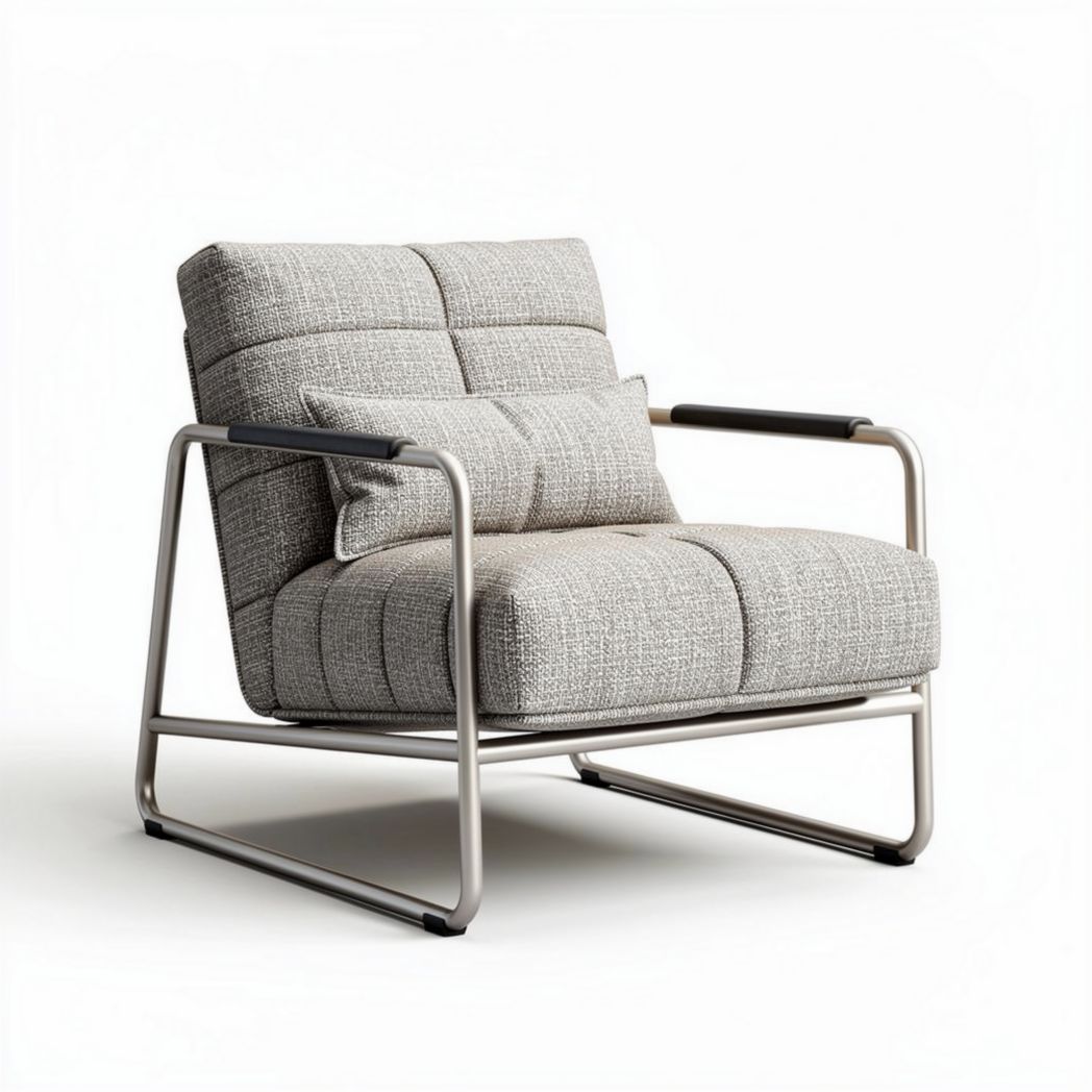 Sessel aus grau strukturiertem Stoff mit metallischem Gestell 80 x 80 x 80cm