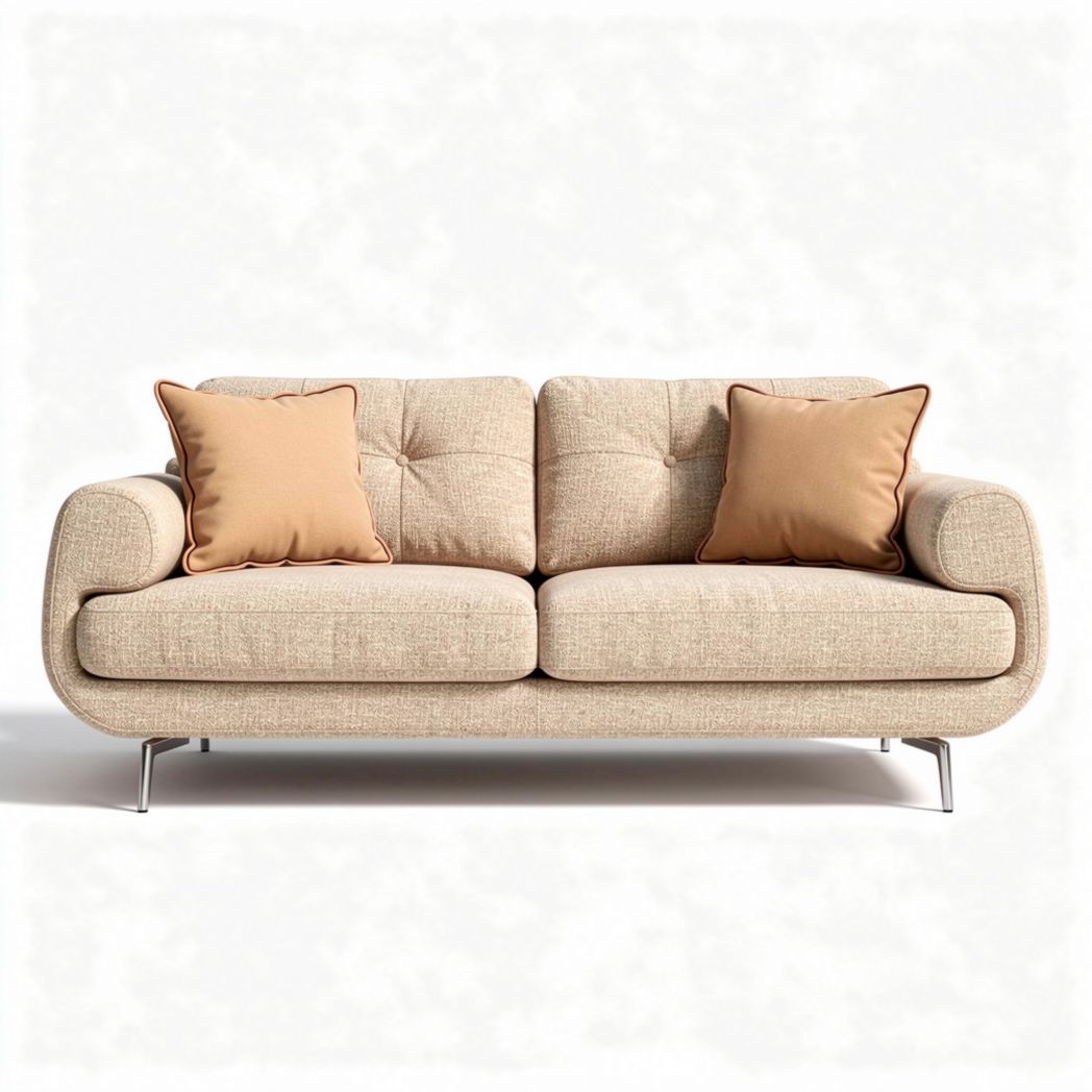 Zweisitzer sofa aus leichtem stoffen in beige mit zwei kissen 200 x 90 x 80cm