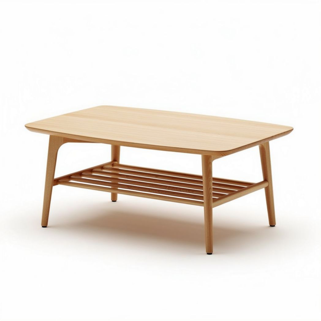 Kaffeetisch aus massivem holz mit unterregal in naturlackiert 120 x 60 x 40cm