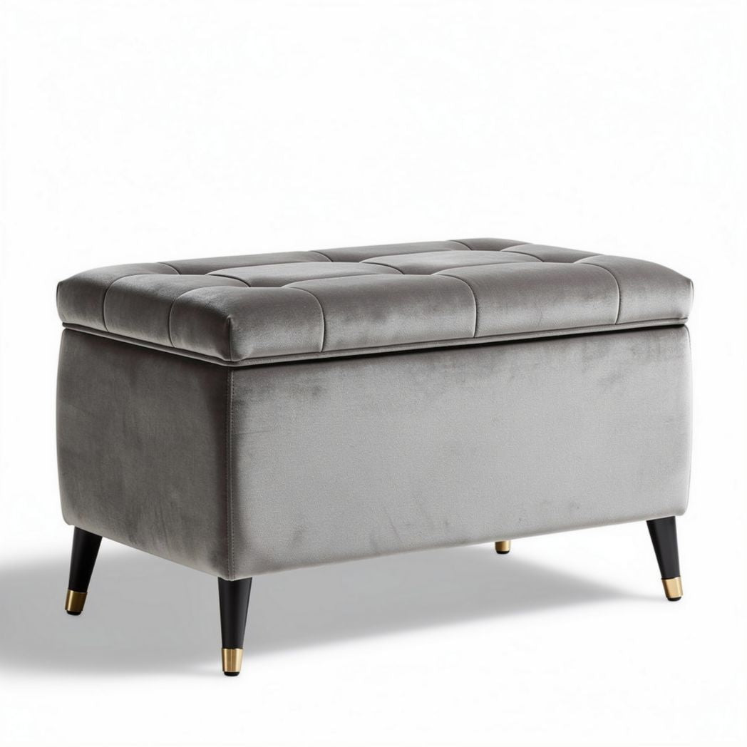 Sitzhocker mit stauraum aus grauem stoff 80 x 40 x 40cm