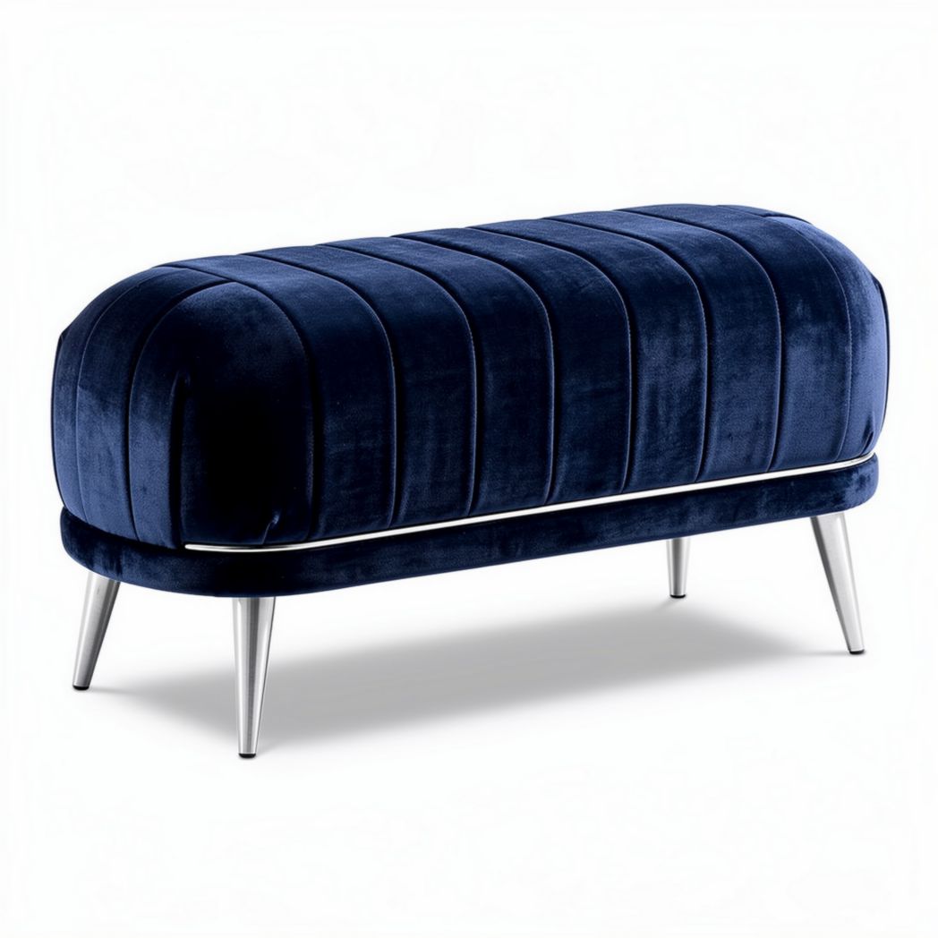Sitzbank aus samt in dunkelblau 100 x 40 x 45cm mit metallfüßen