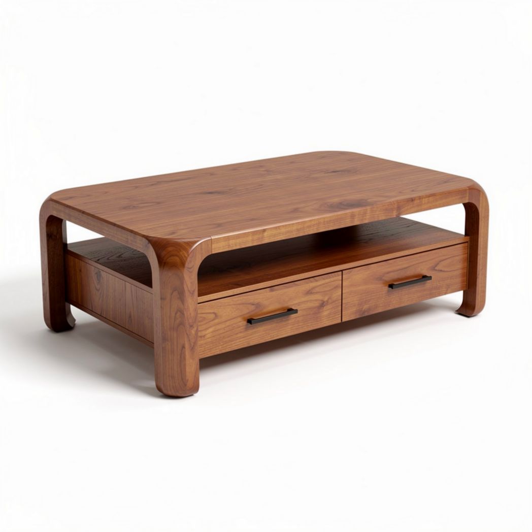 Kaffeetisch aus massivem Holz mit zwei Schubladen in braun 120 x 60 x 40cm