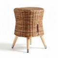 Hocker mit geflochtener rattanoberfläche und holzbeinen 40 x 40 x 45cm