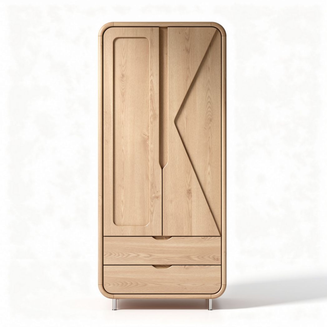 Holzschrank mit zwei Türen und zwei Schubladen 80 x 40 x 160cm helles Design