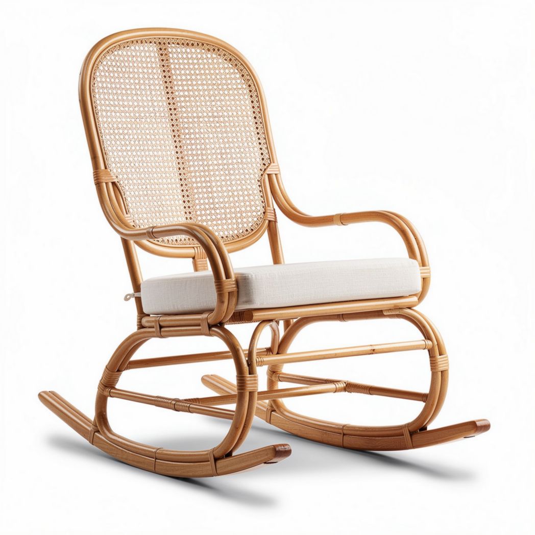 Schaukelstuhl aus Rattan mit gepolsterter Sitzfläche beige 80 x 60 x 100cm