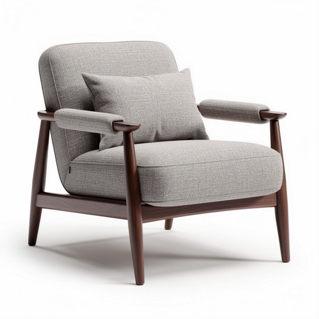 Armchair aus grauem stoffen mit holzgestell und kissen 80 x 80 x 85cm